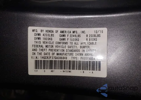 2016 Honda Accord Lx из США, поврежденный, VIN 1HGCR2F37GA086848